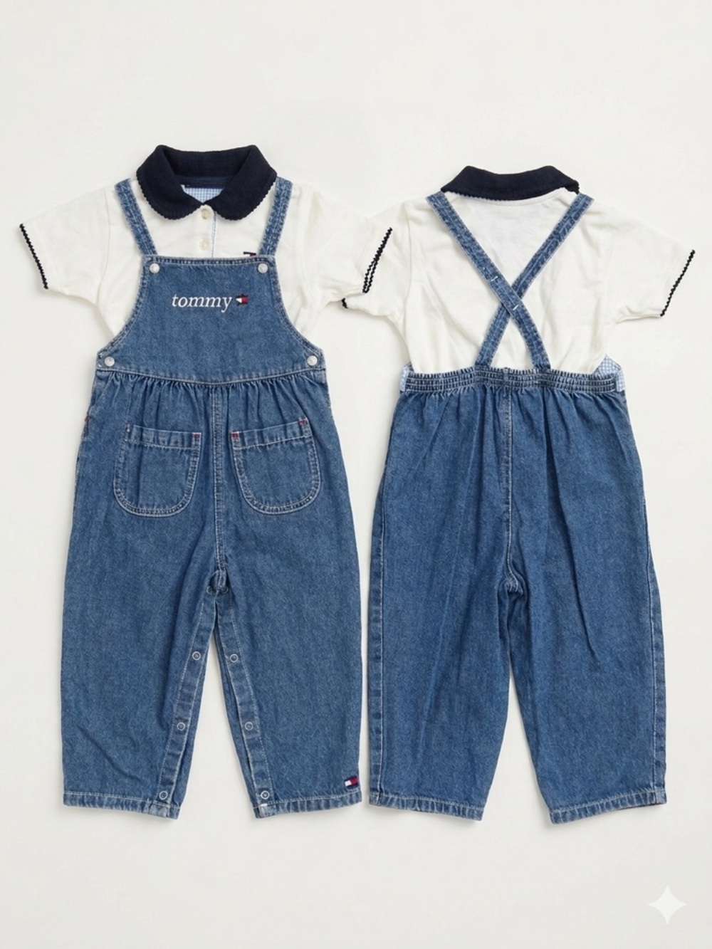VTG Tommy Hilfiger Peter Pan Collar Shirt & Denim Overalls Set 18-24M